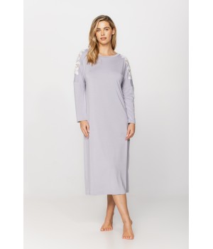 Long-sleeved micromodal and lace nightdress in a choice of two lengths