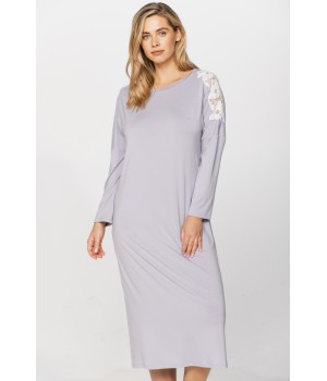 Long-sleeved micromodal and lace nightdress in a choice of two lengths