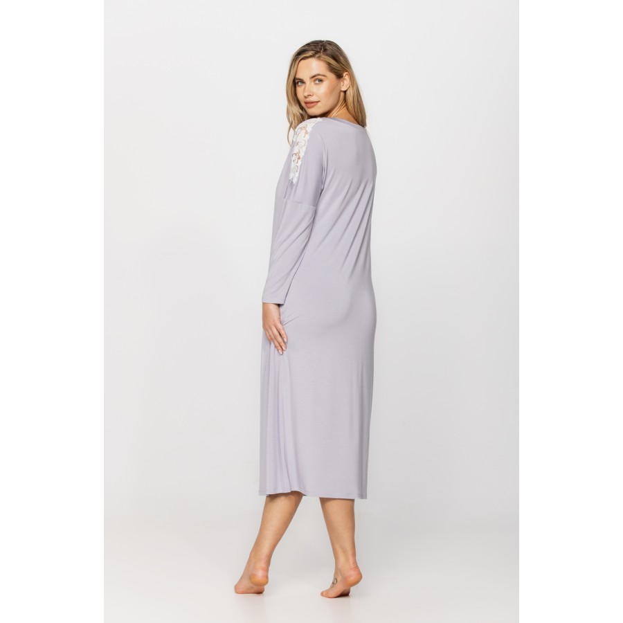 Long-sleeved micromodal and lace nightdress in a choice of two lengths