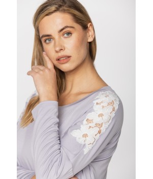 Chemise de nuit manches longues en micromodal et dentelle 2 longueurs au choix