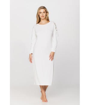 Long-sleeved micromodal and lace nightdress in a choice of two lengths