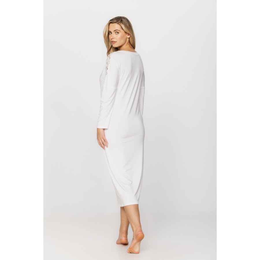 Long-sleeved micromodal and lace nightdress in a choice of two lengths