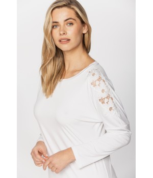 Chemise de nuit manches longues en micromodal et dentelle 2 longueurs au choix