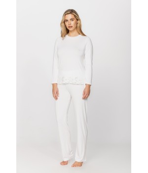 Ensemble pyjama seyant en micromodal et dentelle haut tee-shirt manches longues et pantalon droit