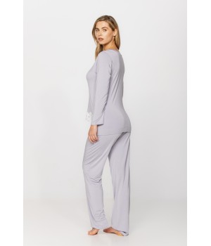 Ensemble pyjama seyant en micromodal et dentelle haut tee-shirt manches longues et pantalon droit