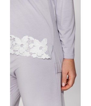 Ensemble pyjama seyant en micromodal et dentelle haut tee-shirt manches longues et pantalon droit