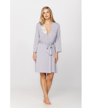 Elegant little micromodal dressing gown with long sleeves and lace at the neckline