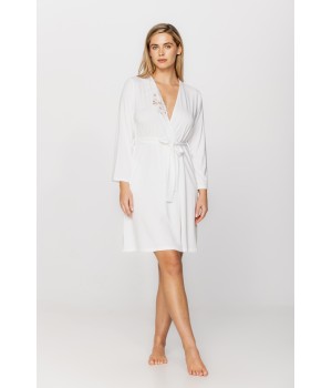 Elegant little micromodal dressing gown with long sleeves and lace at the neckline