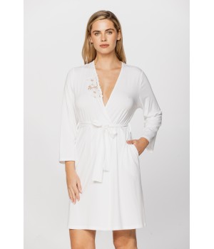 Elegant little micromodal dressing gown with long sleeves and lace at the neckline