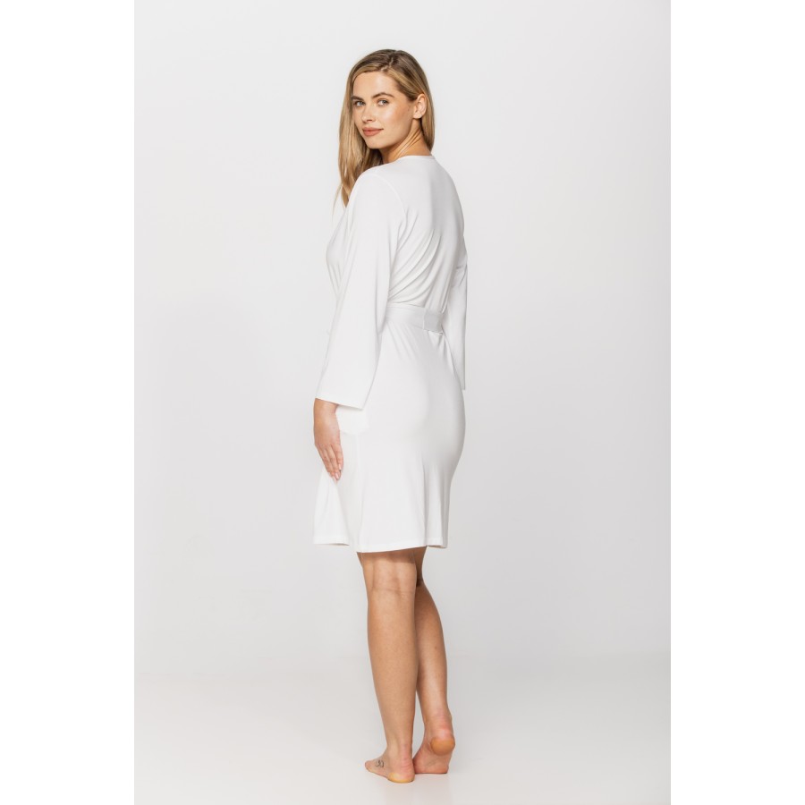 Elegant little micromodal dressing gown with long sleeves and lace at the neckline