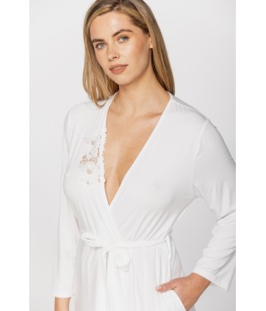 Elegant little micromodal dressing gown with long sleeves and lace at the neckline