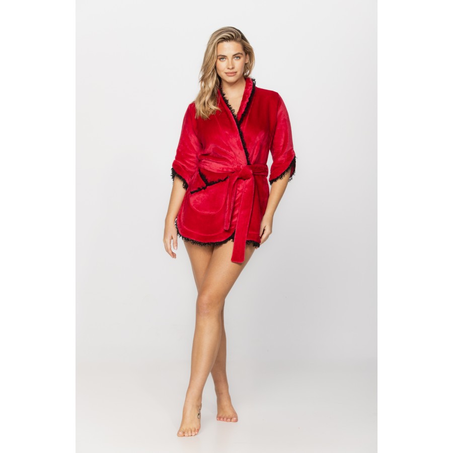 Delightfully sexy little dressing gown in soft velvet with mid-length sleeves