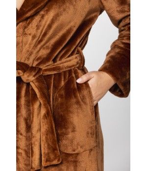 Langer Morgen-/Bademantel aus weichem Velours mit Schalkragen und Taschen an den Seiten