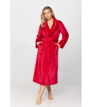 Long bathrobe in soft velvet with shawl collar and side pockets