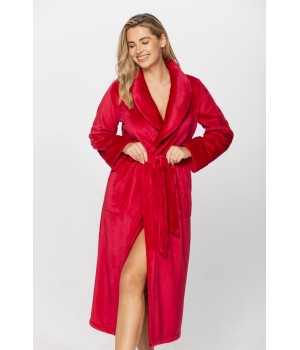 Long bathrobe in soft velvet with shawl collar and side pockets