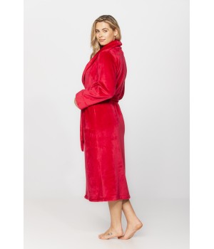 Long bathrobe in soft velvet with shawl collar and side pockets