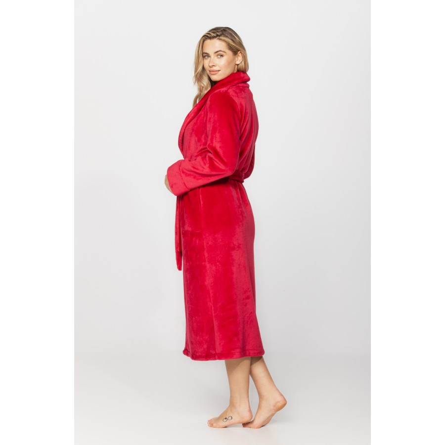 Long bathrobe in soft velvet with shawl collar and side pockets