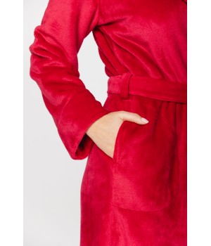 Long bathrobe in soft velvet with shawl collar and side pockets