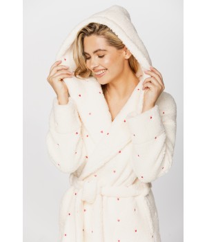 Gorgeous little hooded bathrobe in soft velvet, printed with little pink roses