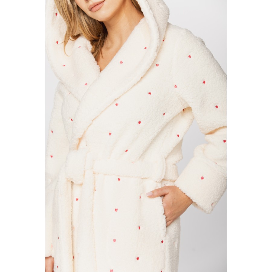 Gorgeous little hooded bathrobe in soft velvet, printed with little pink roses