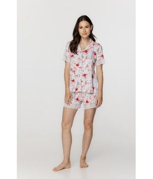 Für Damen: Ensemble für die Nacht aus Micromodal mit Blumenprint, kurzärmeliges Hemd-Oberteil und Shorts