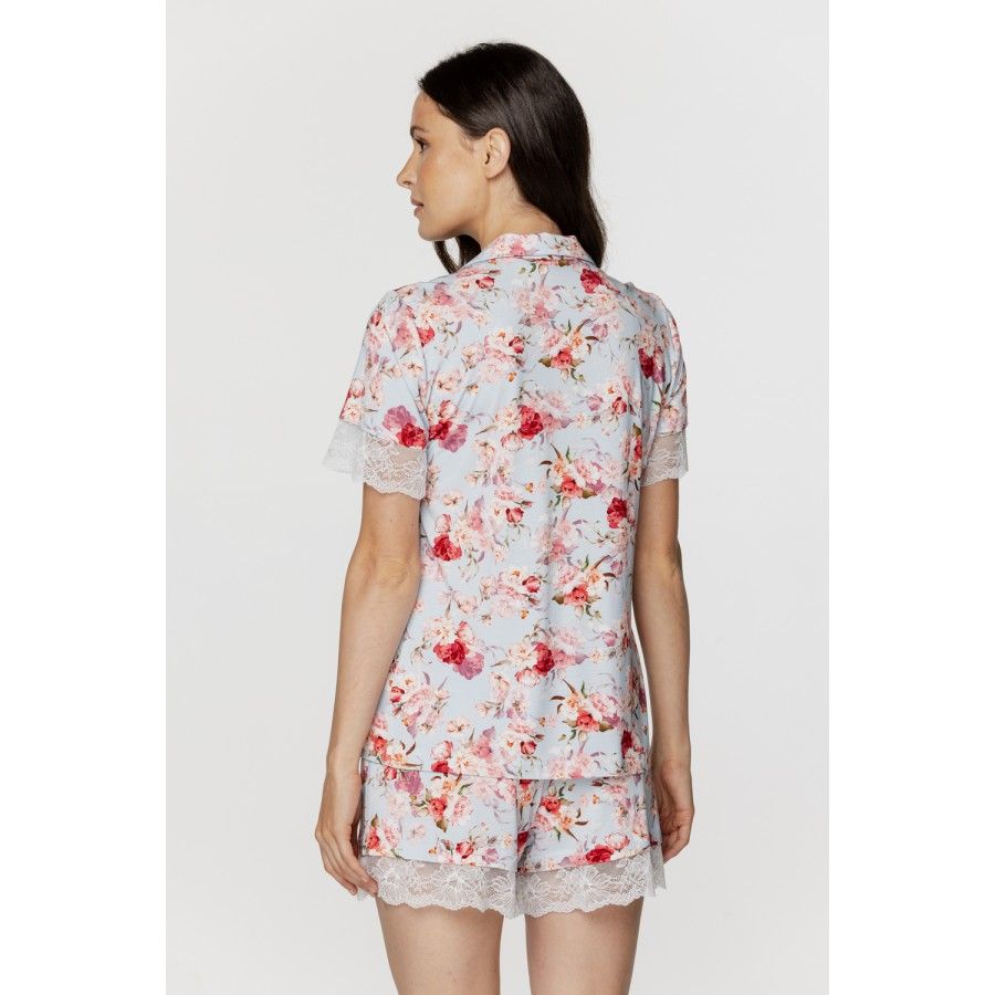 Für Damen: Ensemble für die Nacht aus Micromodal mit Blumenprint, kurzärmeliges Hemd-Oberteil und Shorts