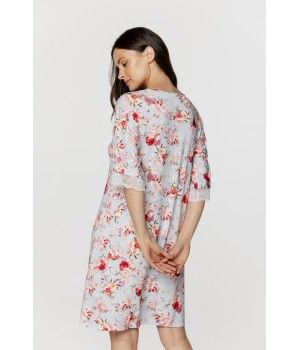 Chemise de nuit femme forme tunique, manches mi-longues en micromodal imprimé fleuri