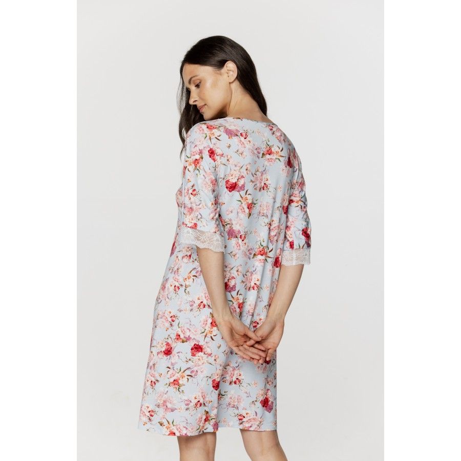 Ladies micromodal tunic-style nightdress with mid-length sleeves and a floral print