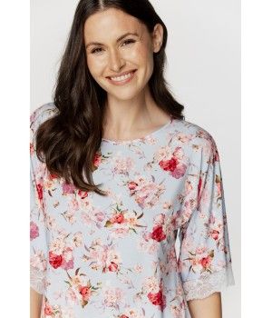 Für Damen: Nachthemd im Tunika-Stil aus Micromodal mit Blumenprint, halblange Ärmel