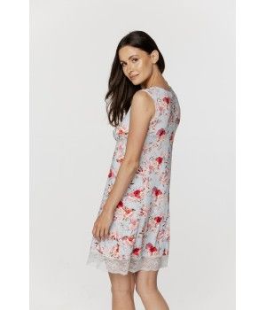 Für Damen: Negligé aus Micromodal mit Blumenprint auf hellblauem Grund und Spitze