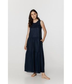 Für Damen: Weites, ausgestelltes Nachthemd/Hauskleid aus Leinen und Kunstseide