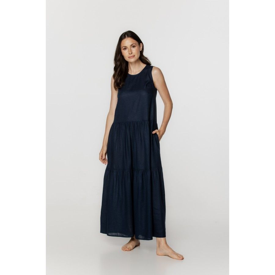 Für Damen: Weites, ausgestelltes Nachthemd/Hauskleid aus Leinen und Kunstseide
