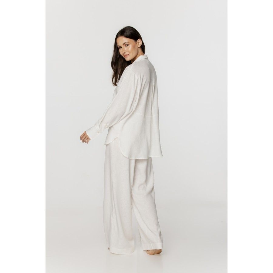 Für Damen: Weiter zweiteiliger Pyjama/Hausanzug aus Leinen und Kunstseide