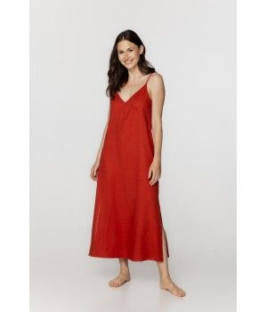 Longue chemise de nuit ample en lin et rayonne fines bretelles