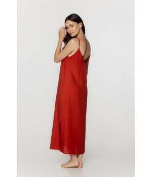 Longue chemise de nuit ample en lin et rayonne fines bretelles
