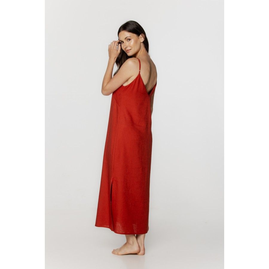 Longue chemise de nuit ample en lin et rayonne fines bretelles
