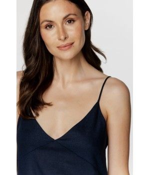 Longue chemise de nuit ample en lin et rayonne fines bretelles