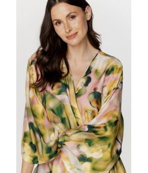 Für Damen: Kurzer Kimono aus Viskose und Seide mit rosa- und kakifarbenem Print 4 - www.coemi-lingerie.com 