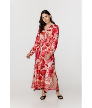 Für Damen: Oversize-Nachthemd/Hauskleid aus Viskose mit Blumenmuster in Rottönen
