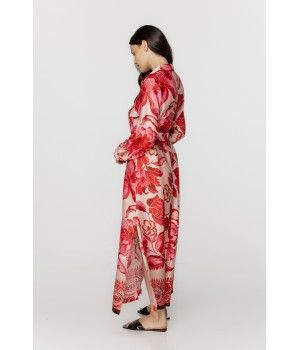 Für Damen: Oversize-Nachthemd/Hauskleid aus Viskose mit Blumenmuster in Rottönen