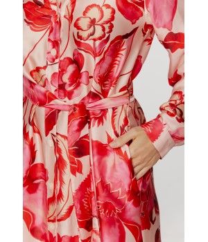 Für Damen: Oversize-Nachthemd/Hauskleid aus Viskose mit Blumenmuster in Rottönen
