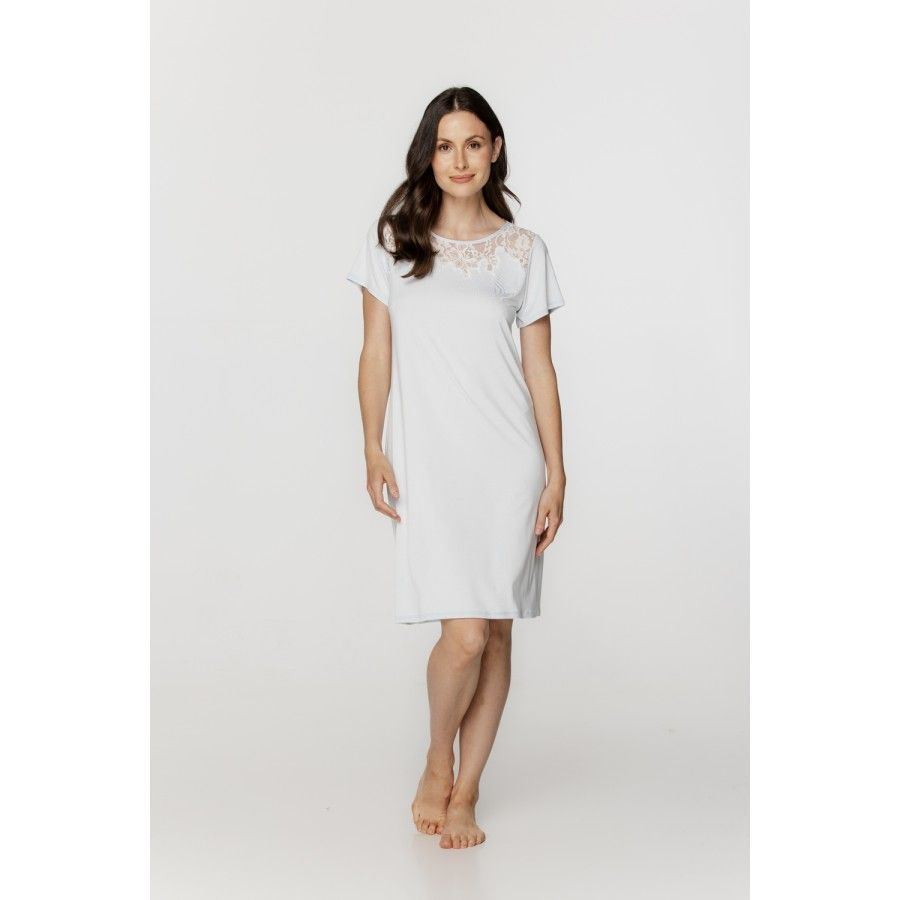 Ladies micromodal and lace T-shirt-style nightdress with short sleeves