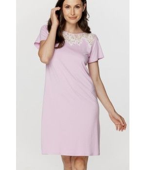 Ladies micromodal and lace T-shirt-style nightdress with short sleeves