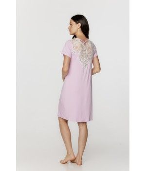 Ladies micromodal and lace T-shirt-style nightdress with short sleeves