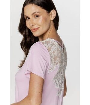 Ladies micromodal and lace T-shirt-style nightdress with short sleeves