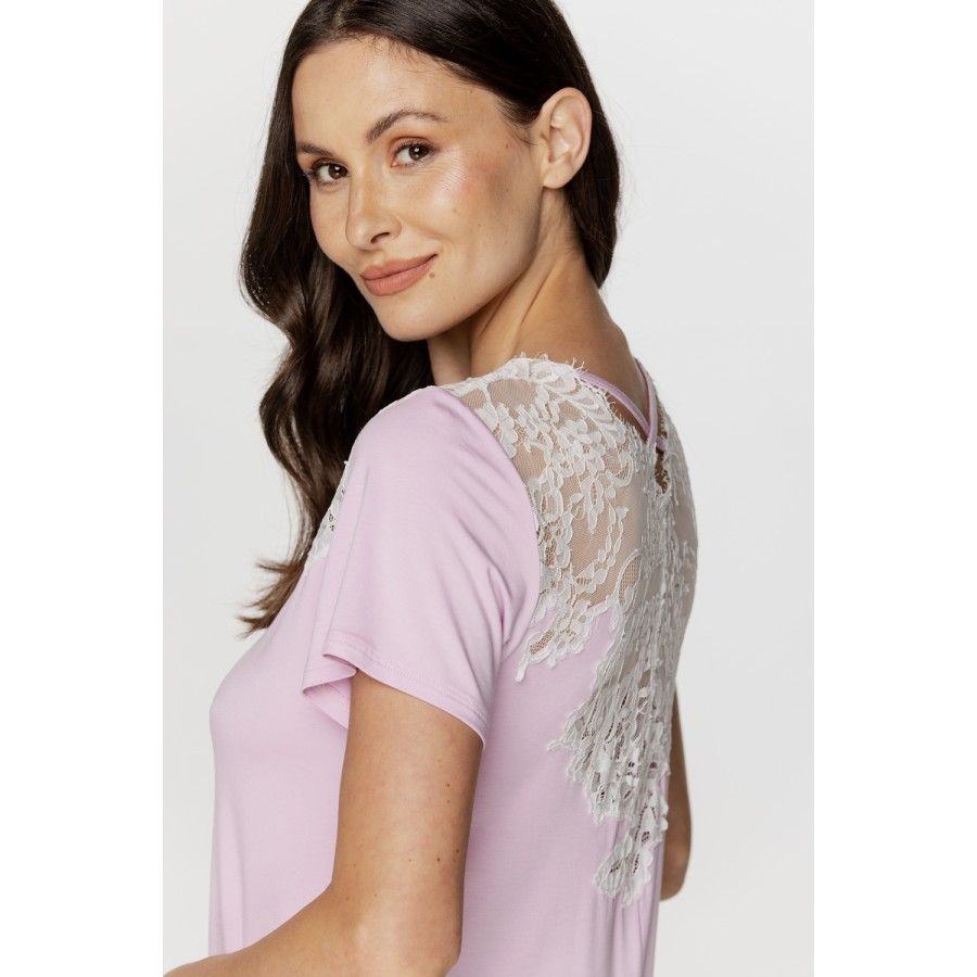 Ladies micromodal and lace T-shirt-style nightdress with short sleeves