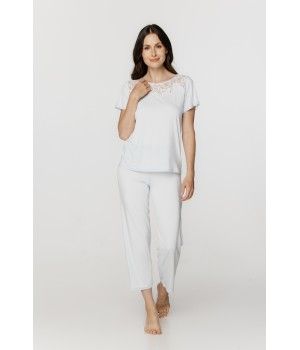 Ensemble pyjama femme en micromodal et dentelle, tee-shirt manches courtes