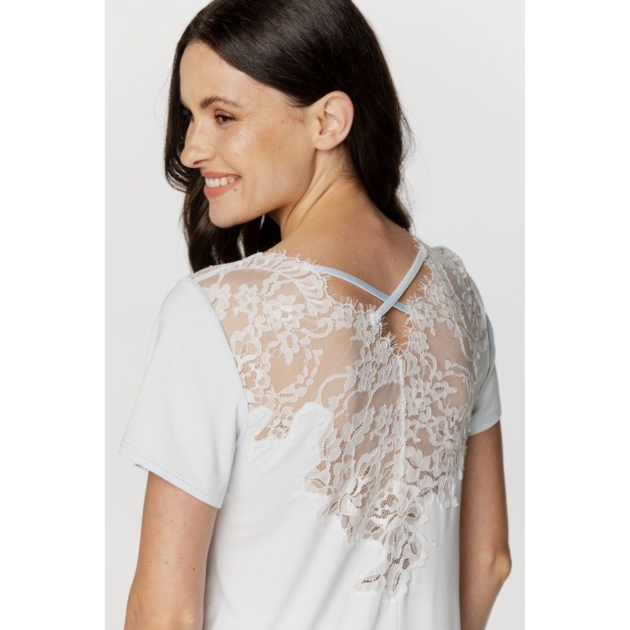 Ensemble pyjama femme en micromodal et dentelle, tee-shirt manches courtes
