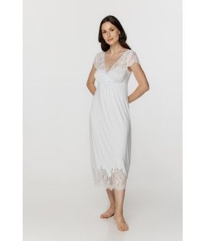 Longue chemise de nuit femme manches courtes en micromodal et dentelle