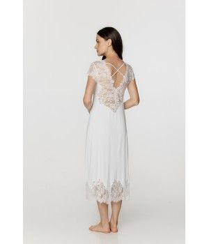 Longue chemise de nuit femme manches courtes en micromodal et dentelle